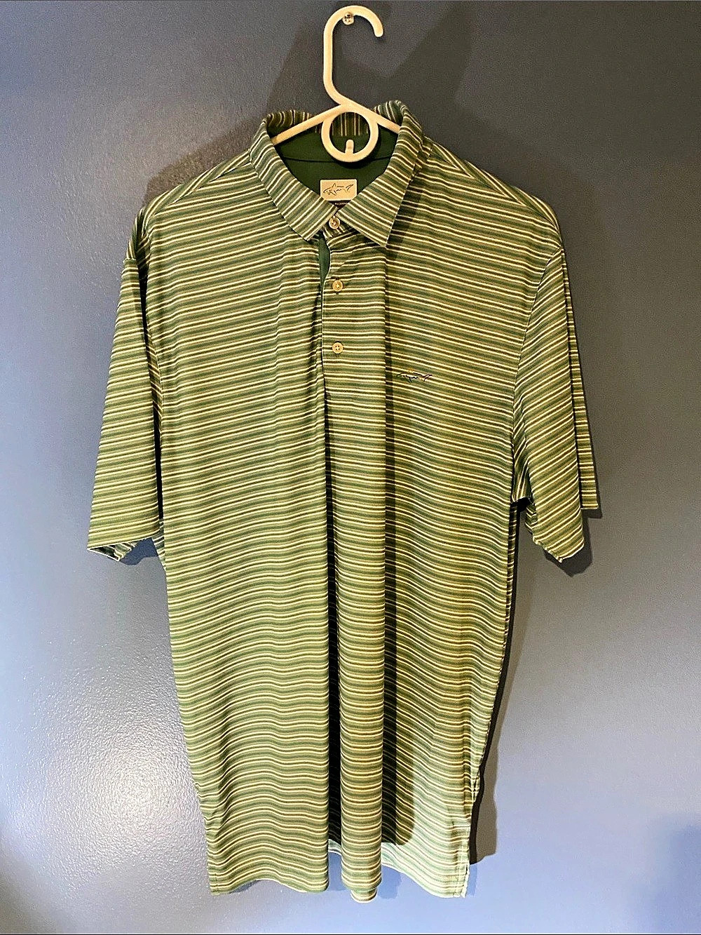 Greg Norman 'Play Dry' Green & White Striped Polo